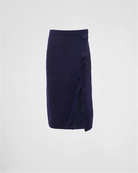 prada split|Navy Wool And Cashmere Skirt With Split .